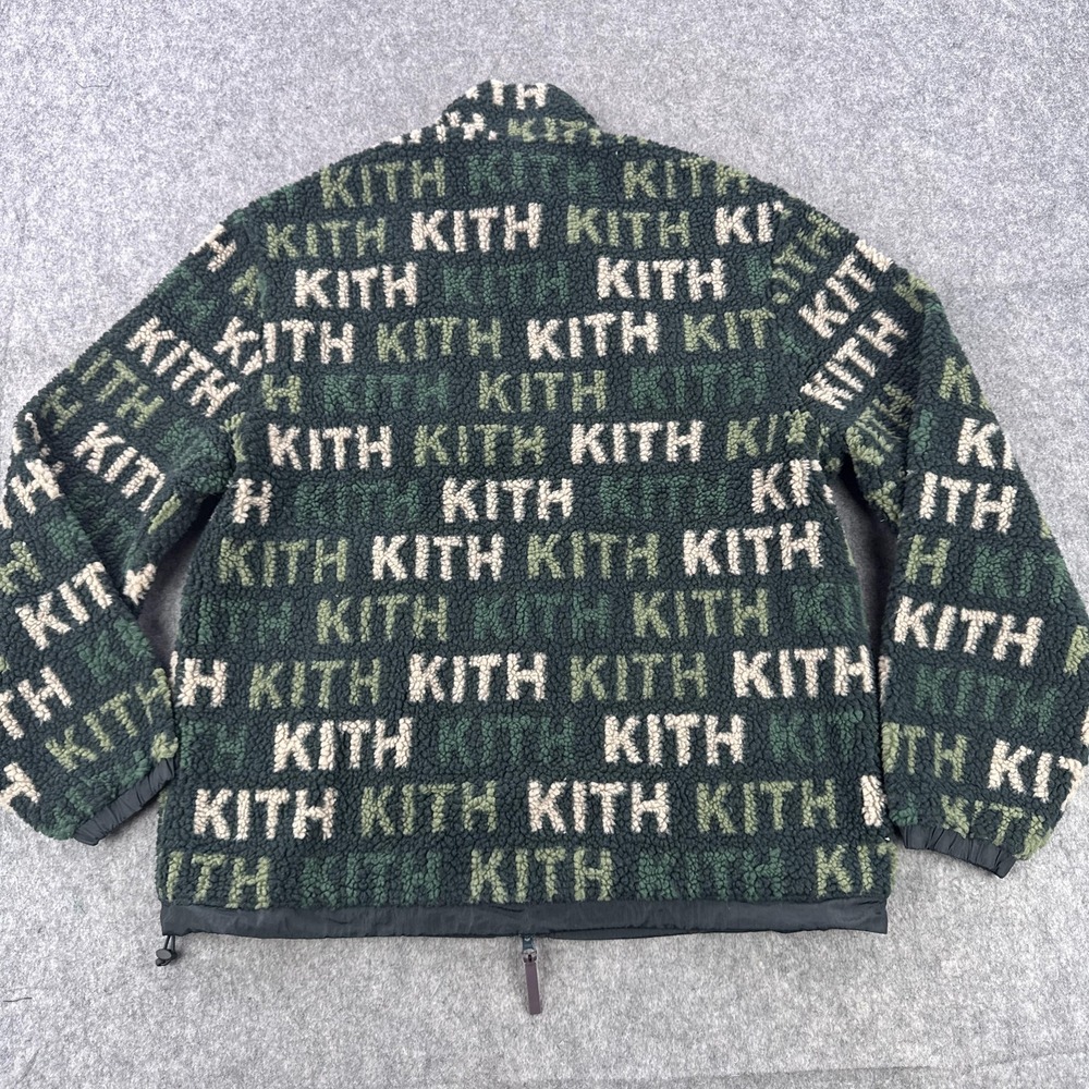 Kith Pinehurst Sherpa Fleece Jacket Mens Large Green All Over Kith Logo Bomber - Picture 3 of 9